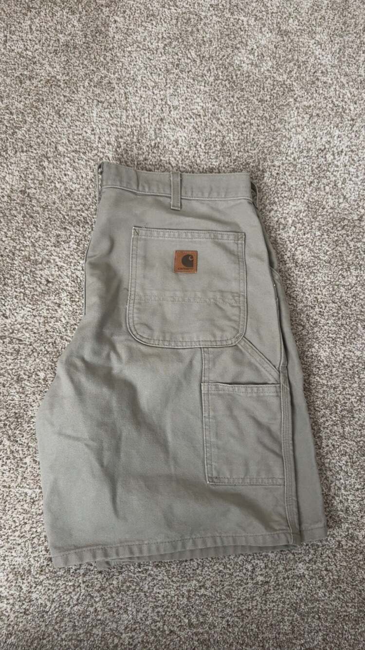 Carhartt B25 DES Desert Khaki Canvas Carpenter Dunagree Shorts Size 36